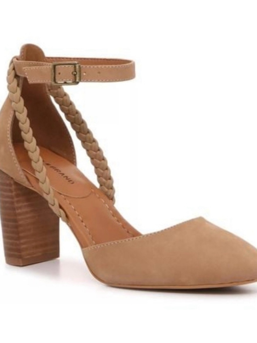 Lucky Brand Tan Braided Ankle-Strap Heeled Pumps